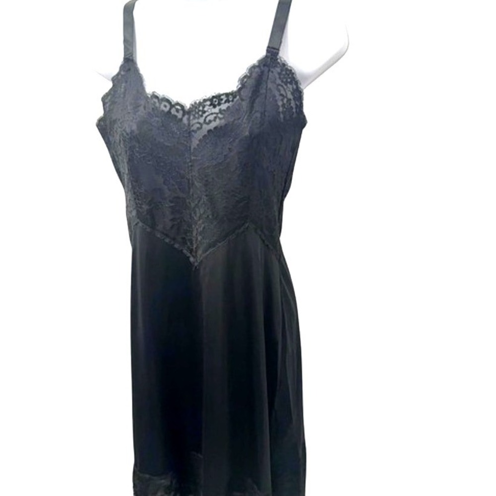 Aristocrat 90s Y2K‎ Womens Black Satin Lace Slip Dress Midi Size S Minimalist
